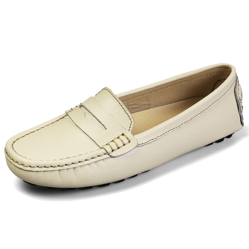 Artisure Women's Classic Handsewn Beige Genuine Leather Penny Loafers Driving Moccasins Casual Boat Shoes Slip On Fashion Office Comfort Flats 8 M US SKS-1221MI080 - Image 2